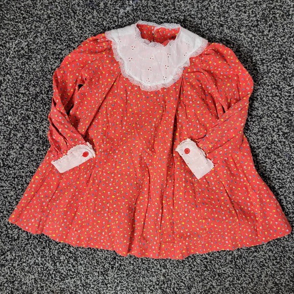 Vintage Other - Vintage Handmade Calico Red Floral Dress